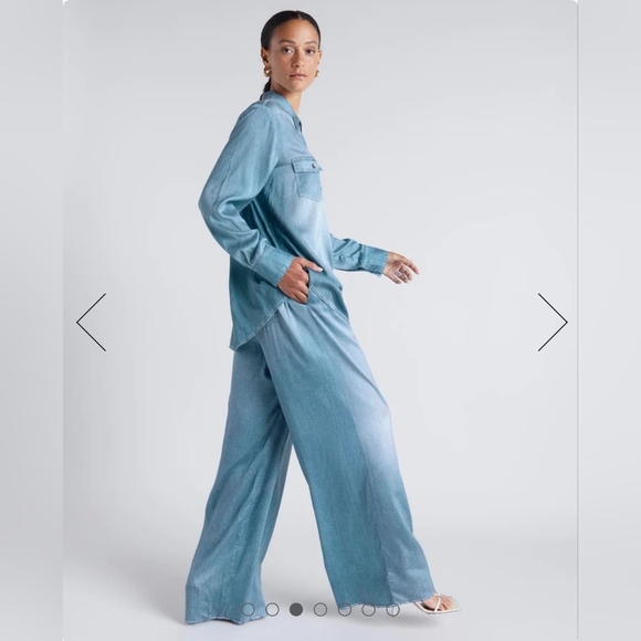 Kate Young X Spendid Wide Leg Silk Denim Print Pants NWT Small (Up To Med) - Picture 4 of 5